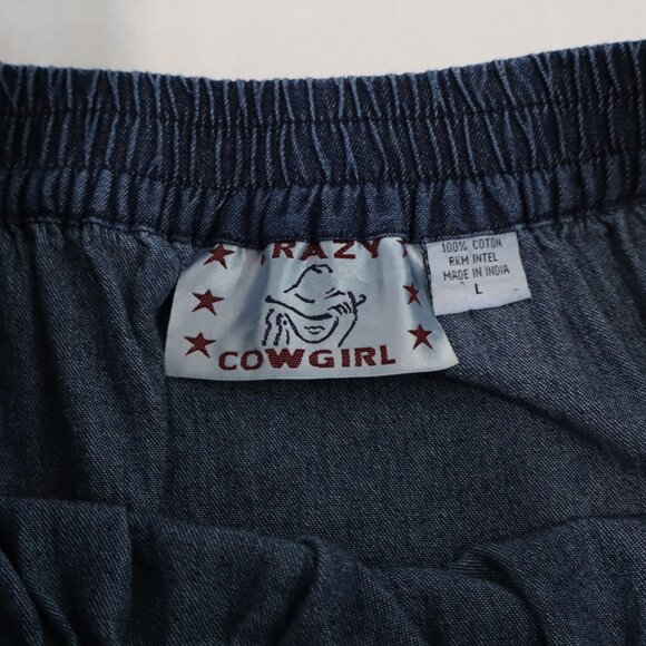 Vintage Crazy Cowgirl Women's Denim Tiered Full Maxi Skirt Concho Buttons Sz Lg - Picture 4 of 7